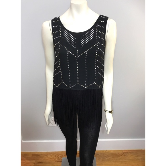 SOLD H&M Sleeveless Black Fringe Bedazzled Top - Picture 2 of 8